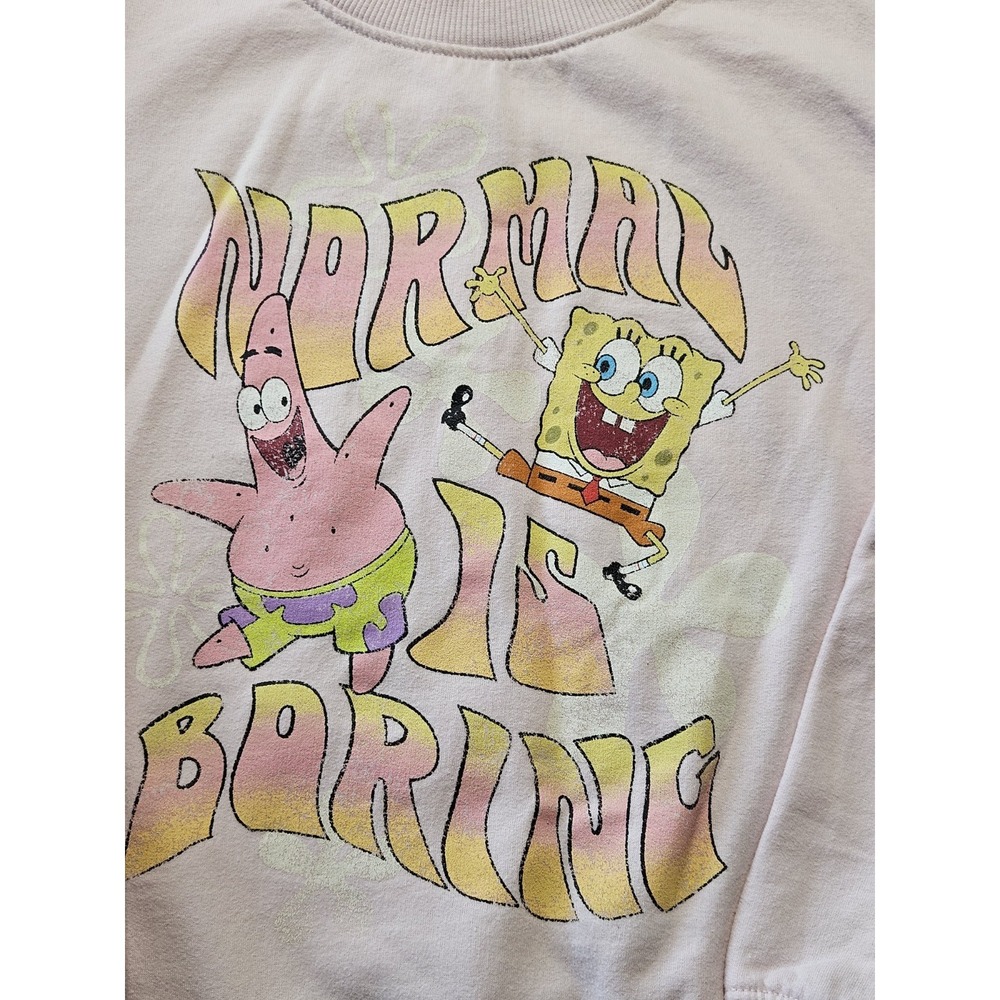 Girls Nickelodeon SpongeBob Sqaure Pants Pink Normal Is Boring Sweat Shirt M (8) - Picture 5 of 7
